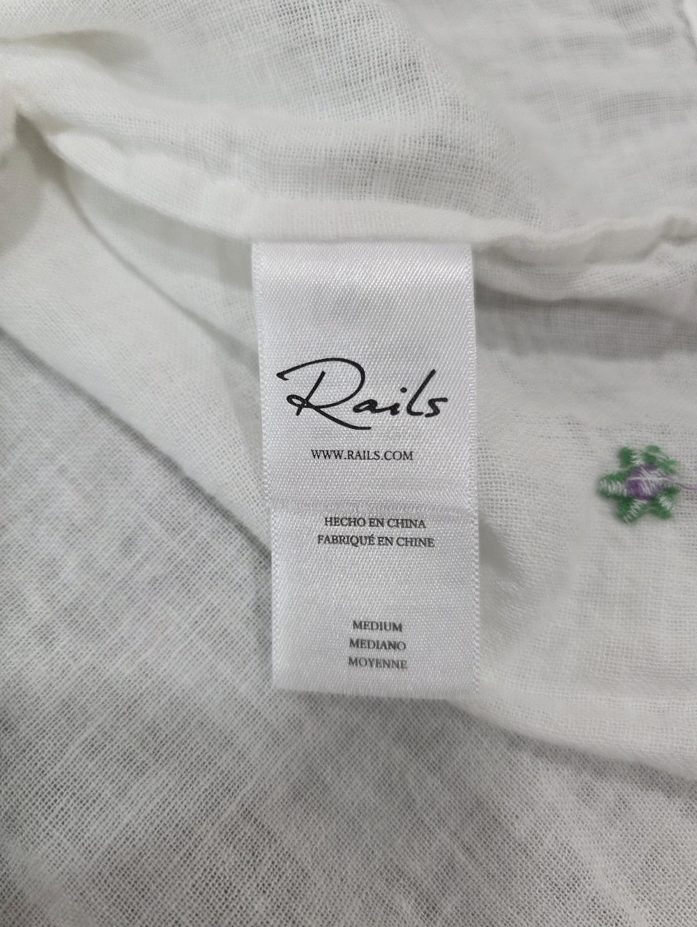 Rails Mariah Green Daisy Embroidered Linen Blouse, Size Medium - Picture 10 of 10